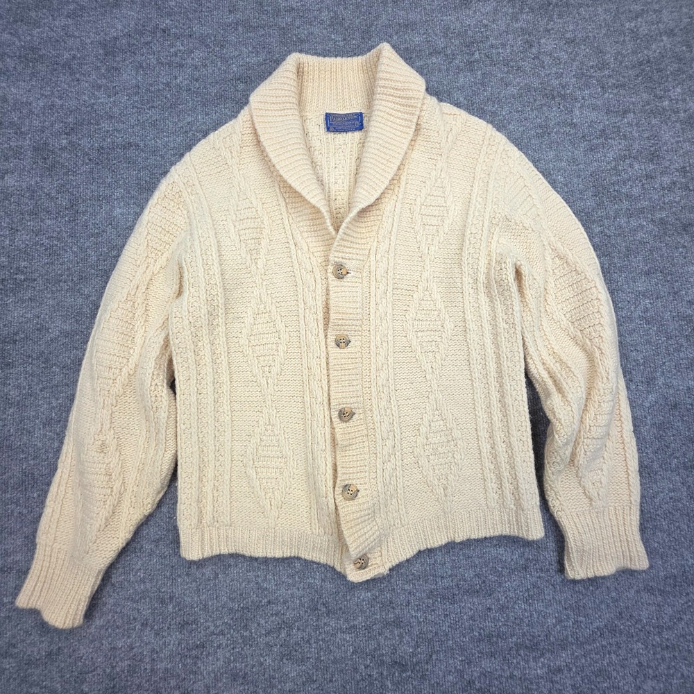 Vintage Pendleton Fisherman's Cable Knit Shawl Sweater Men's XL SHRUNK TO SMALL